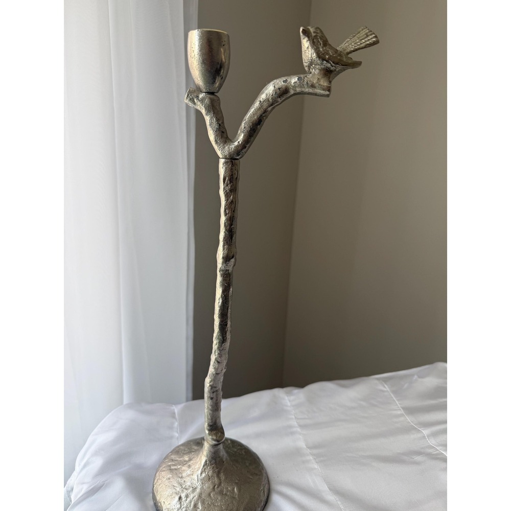 Bird & BranchCandlestick Holder, Silver Tone, Nature Inspired Sculptural Decor
